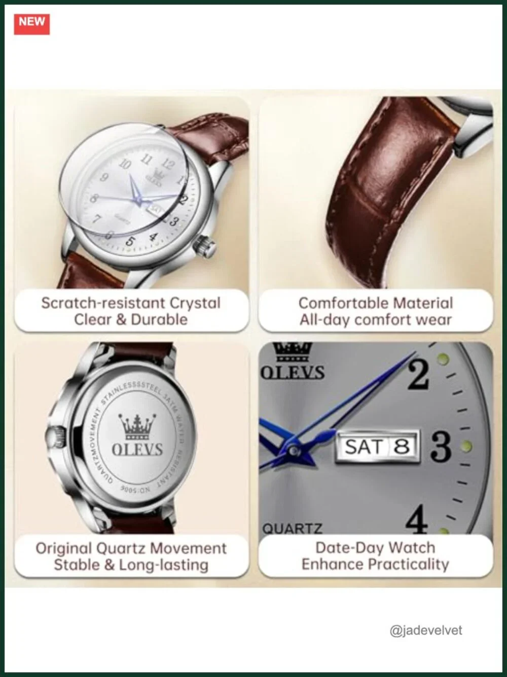 Women's Classic Round Dress Watch Leather Strap Analog Quartz Water Resistant